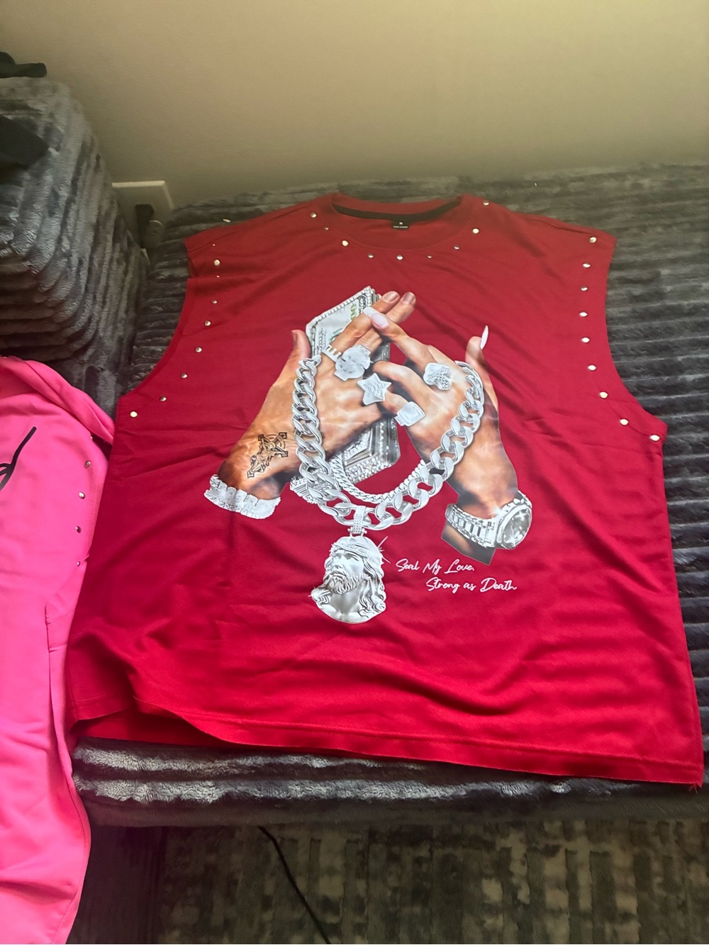 Red Graphic Studded Sleeveless Kids Top